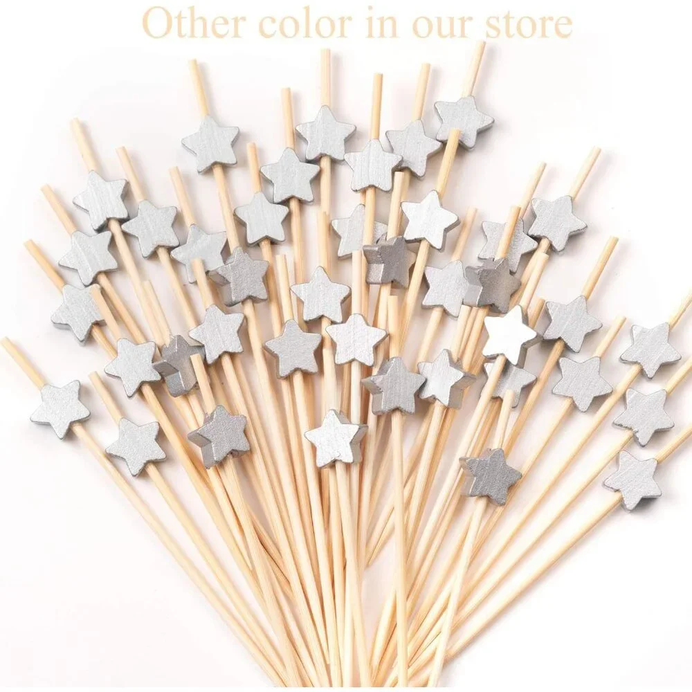Premium Bamboo Cocktail Picks - 100 Eco-Friendly, Gold Star Sticks for Events